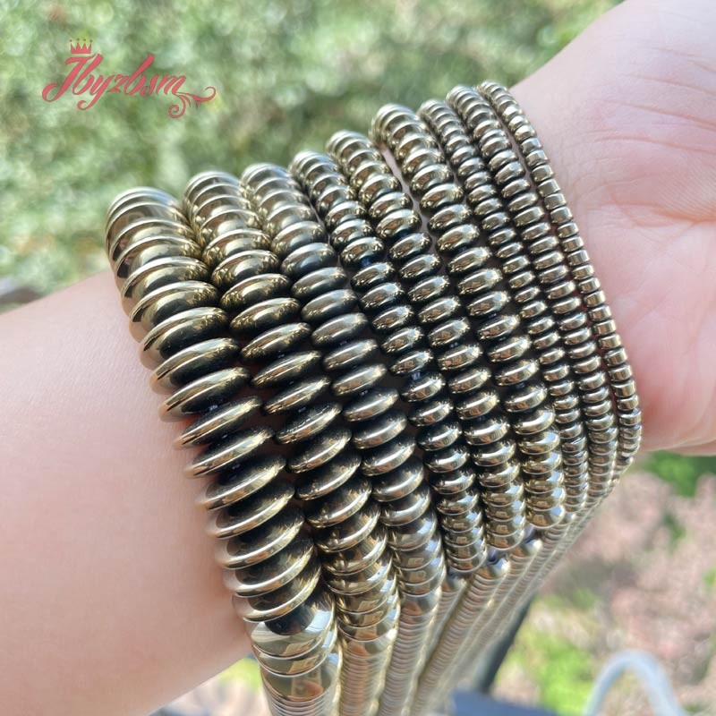 2x3/3x8/3x12mm Natural Rondelle Pyrite Hematite Stone Beads For Necklace Bracelet Jewelry Making Strand 15" Free shipping