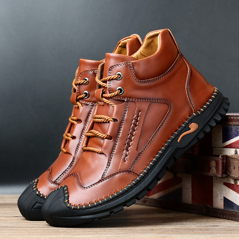 New Handmade Leather Casual Walking Hiking Shoes Men Design High Top Sneakers Comfortable Hot Sale Flat Designer Driving Shoes