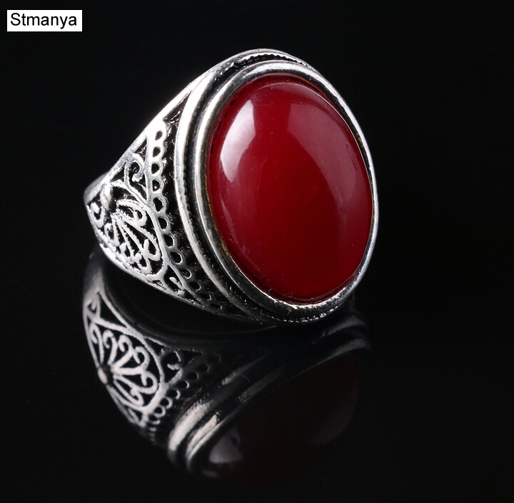 Vintage Ring - Punk Plated Ring Vintage Jewelry Big Black Stone Ring Red Jewelry For Men women Gift Silver Color Rings 20036