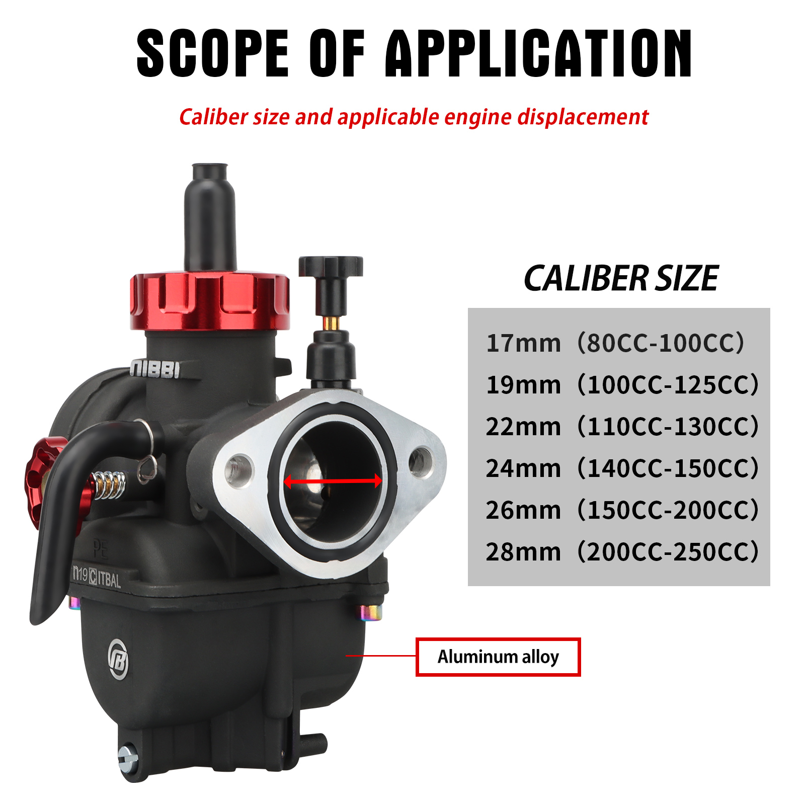NIBBI 2T 4T Carburetor PE17 19 22 24 26 28mm Flange Motorcycle Engine with Carb Jets for YAMAHA KAWASAKI SUZUKI Dirt Bike
