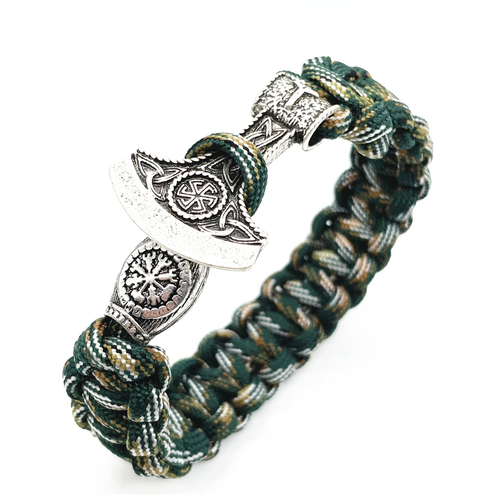 Slavic Perun Axe Charm With Kolovrat Amulet Symbol Viking Runes Beads Mens Jewlery Vikingos Bracelet Dropshipping