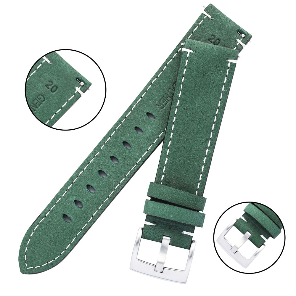 Frosted Skin Watchband Belt Men Women 20mm 21mm Matte Leather Watch Straps Green Unisex Soft Watch Bracelet Accessories