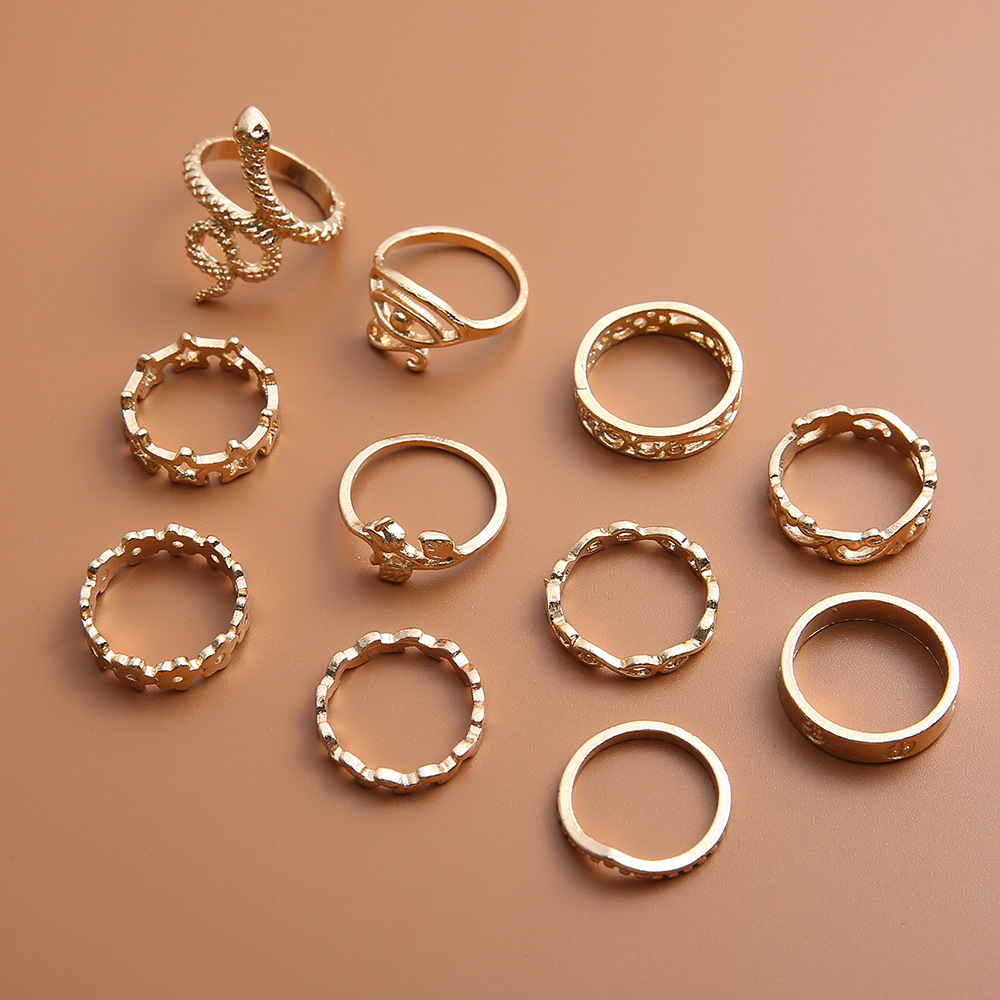 Starose 11 pcs/Lot Hot Boho Gold Color Snake Rose Flower Finger Rings Set Star Joint Ring Toe Knuckle Rings for Women Jewelry