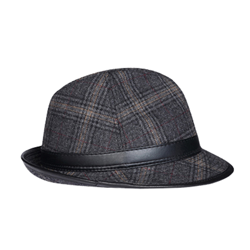 British Top Hat Fedora Caps For Men Male Genuine Leather Woolen Patchwork Jazz Gorras Gentleman Hip Pop Grid Sombrero Hombre