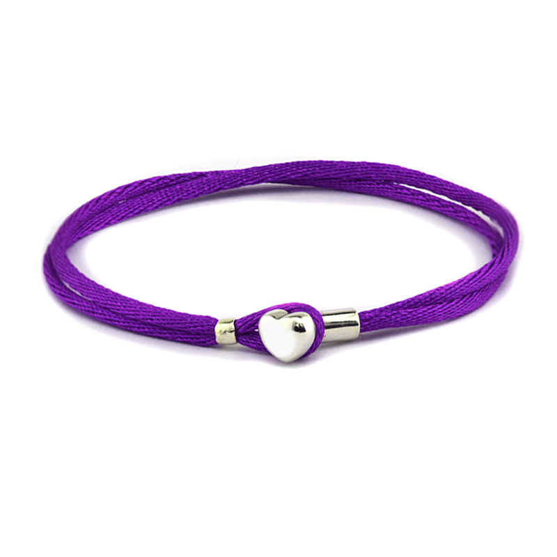 Purple Fabric Cord Bracelet With Heart Buckle Sterling Silver Jewelry For Woman Fit Original Beads & Charms Jewelry