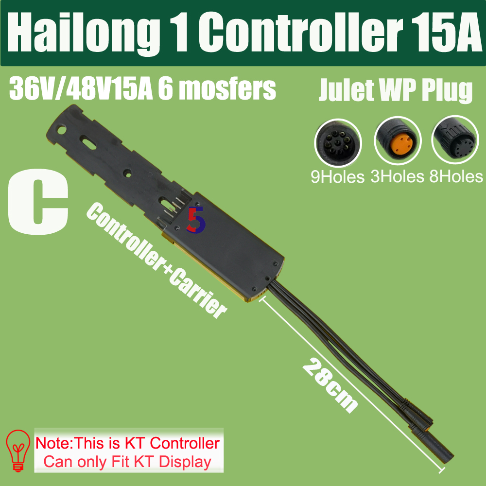 Ebike Hailong Polly Controller KT Sine Wave Motor Controller 15A 22A 36V/48V 250W- 500W Julet 9pins Cable Julet 1-2/1-4 Cable