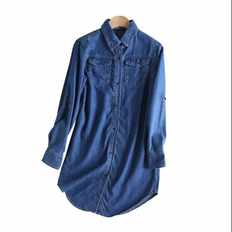 Women Blouse Spring Autumn Casual Shirts Mid-length Long Sleeve Denim Jeans Tops Casual Women Shirt Blusa Mujer Plus Size S~3XL