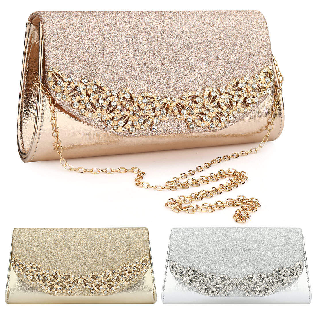 2021 Champagne Wedding Clutch Female Evening Bags Sac Main Femme Gold Silver Large Capacity Luxury Florl Rhinestone Clutches