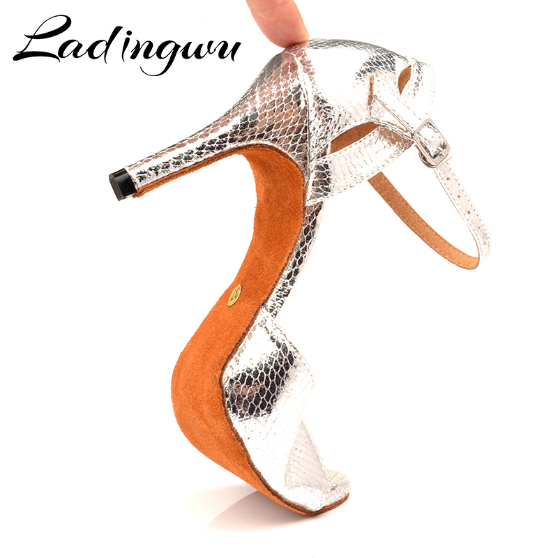 Ladingwu New Salsa Shoes Dance Women's Ballroom Dance Shoes Sandals Party Performance women Latin Dance Shoes Silver Snake PU