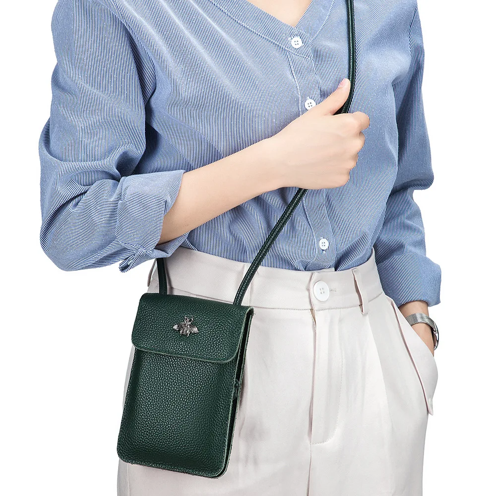 Women's Small Leather Shoulder Crossbody Bags Bee Brand Designer Women Touch Screen Phone Purse Lady Messenger Bag 2023 Handbags