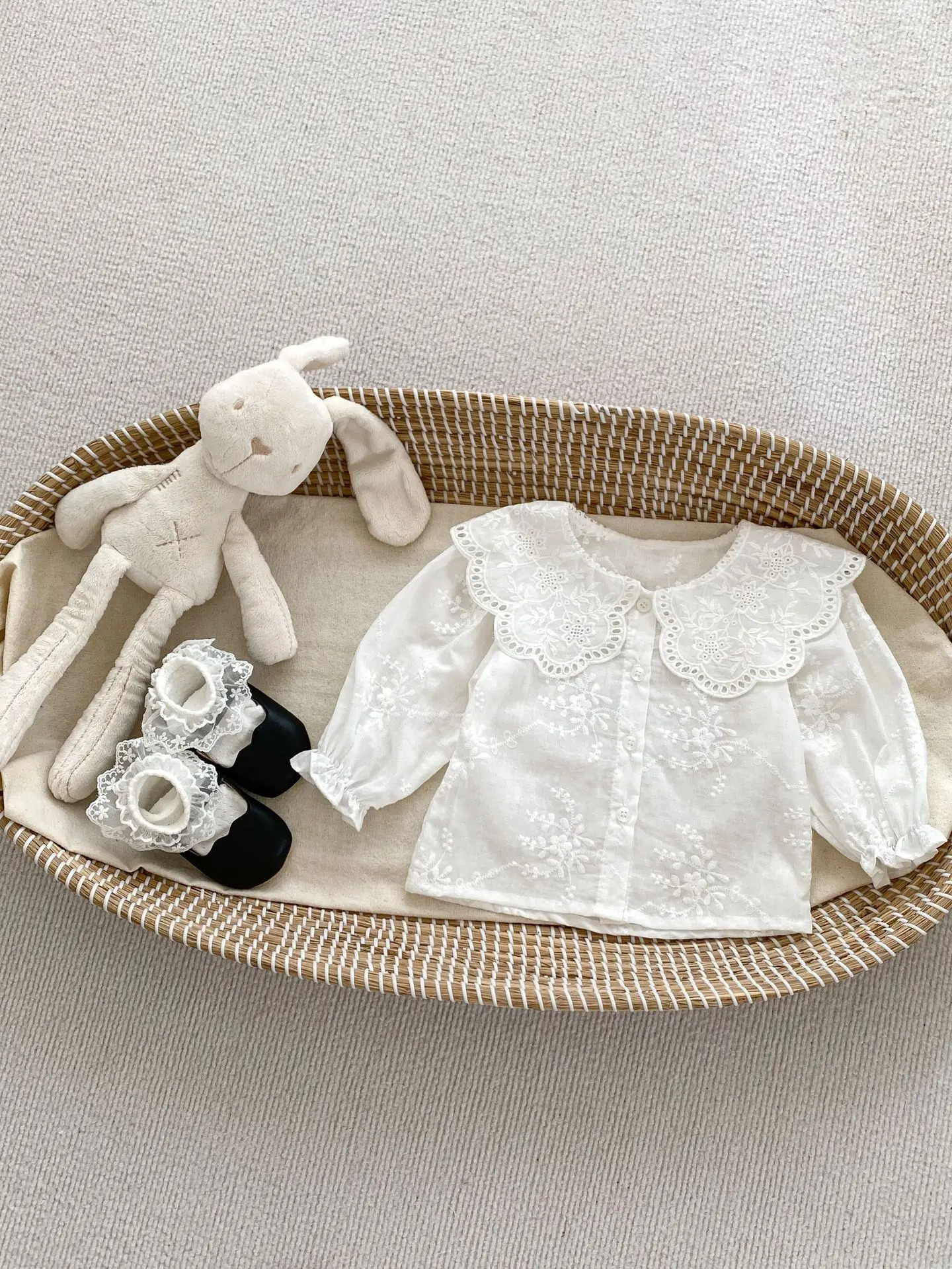 MILANCEL Kids Baby Girls Clothing Set Toddler Big Collar Princess Blouse And Lace Bodysuit 2 Pcs Suit Outfits 240624
