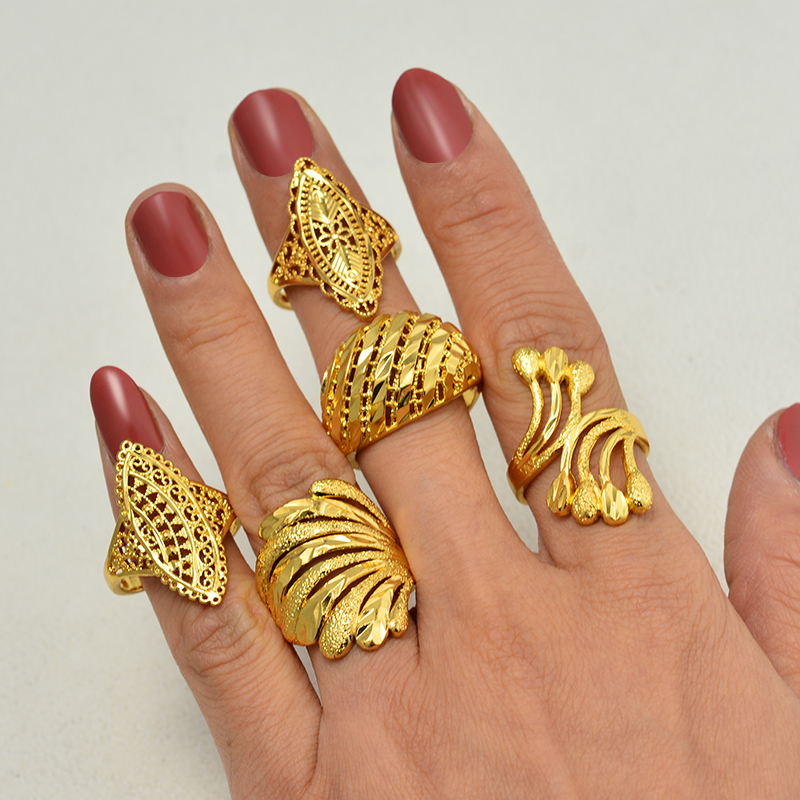 Dubai Ethiopia 5Style flowers Gold Color Ring for Women/Girl Arab Ring Copper Jewelry Middle Eastern Israel/Iraq/Oman/Gift