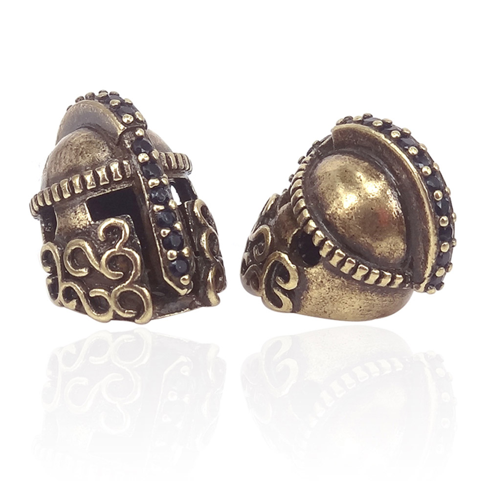 Black Silver Gold Color Pave Black CZ Setting Roman Warrior Helmet Beads For Bracelet DIY Jewelry Making Accessories Bead 2Pcs