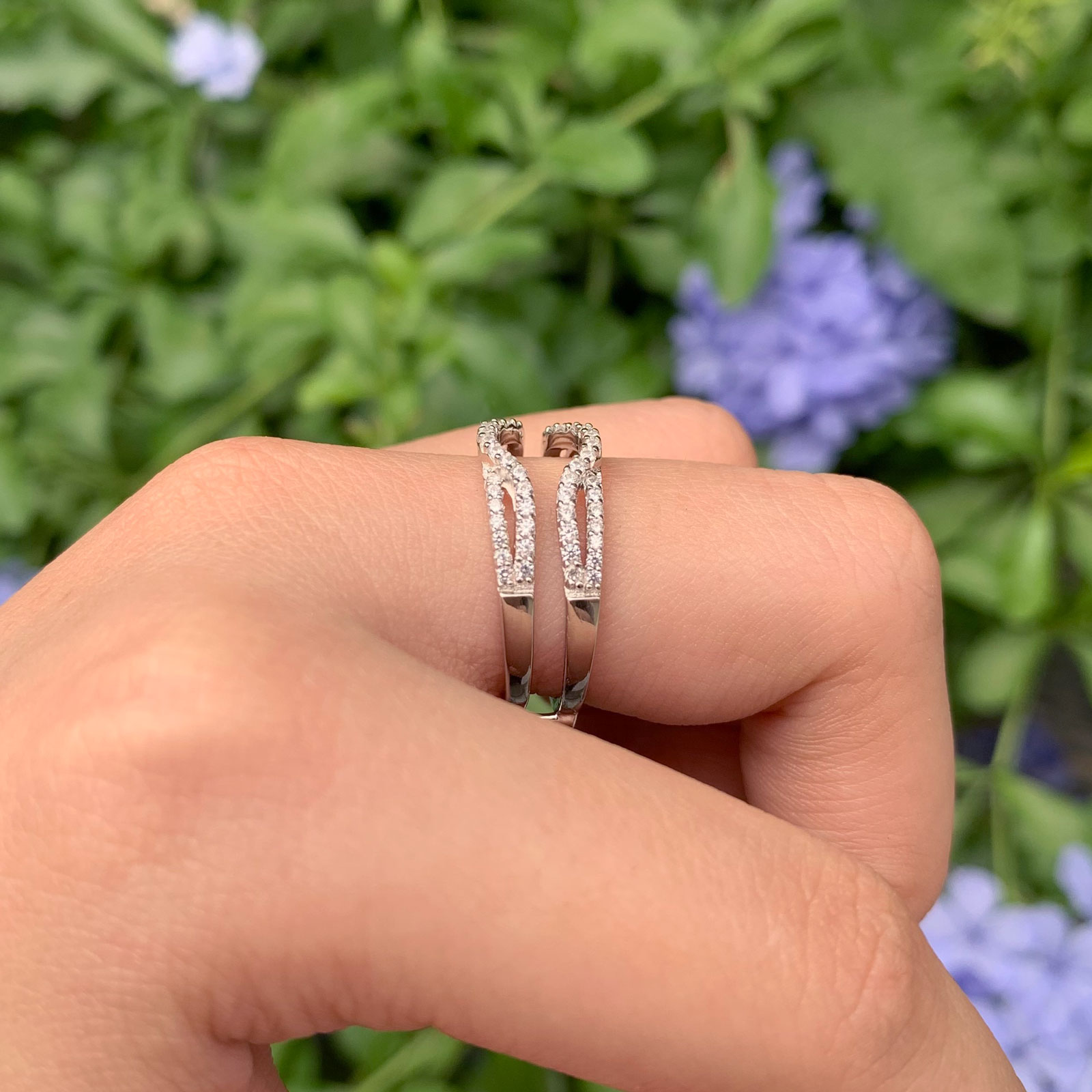 Newshe Solid 925 Sterling Silver Hollow Wedding Rings Enhancer For Women Round White AAAAA CZ Infinity Wrap Guard Band Jewelry