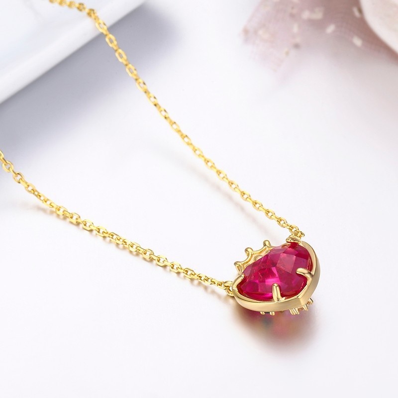 925 Sterling Silver Gold Color Hot Pink Stone Heart Charm Choker Pendant Necklace For Women Girl Heart Of The Universe Jewelry