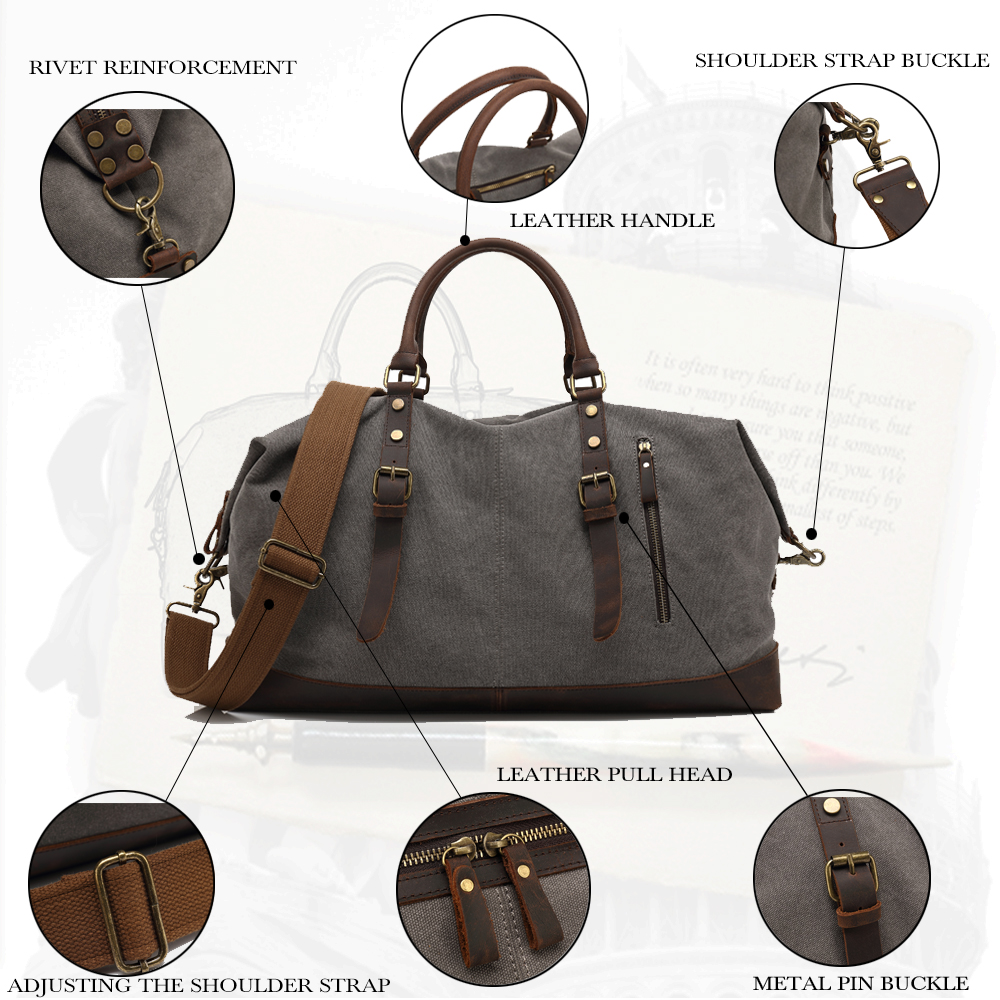 MARKROYAL Vintage Canvas Travel Bag Crazy Horse Leather men's Duffle luggage One Shoulder Luggage Large Weekend Bag Overnight