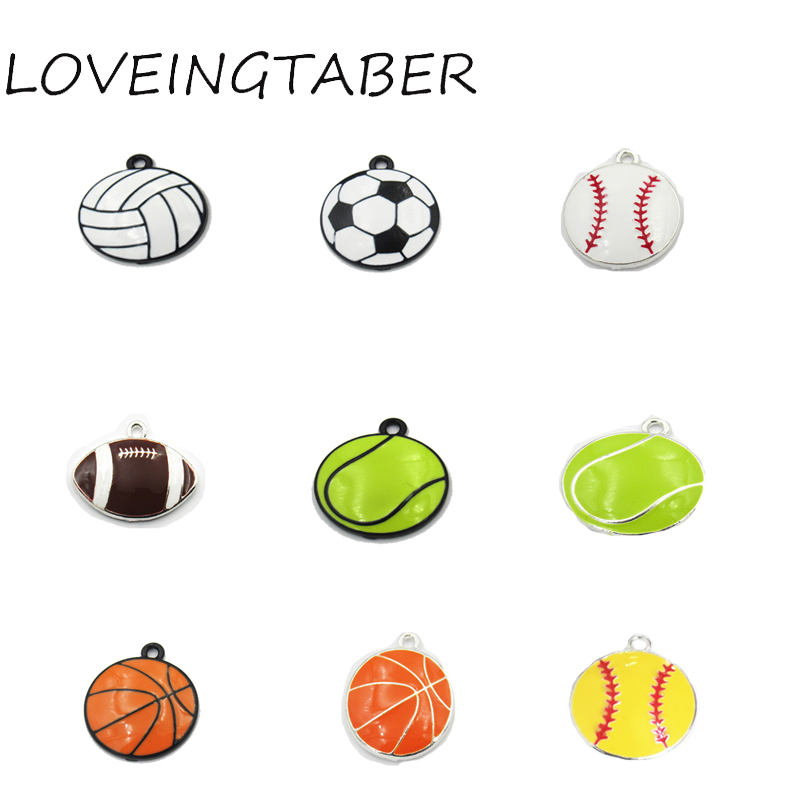 Wholesale 21mm 30pcs/bag Full Enamel Basketball, Volleyball, Football, Rugby, Tennis,Baseball Small Charms /Pendants