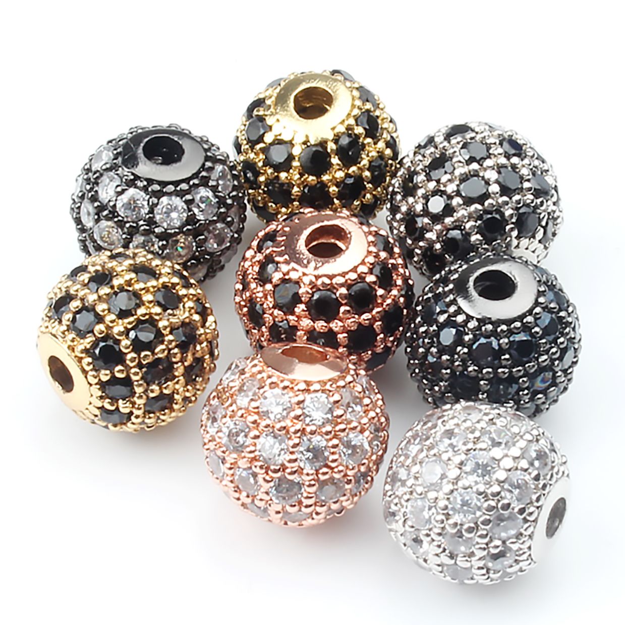 3pcs 4/6/8/10/12mm Brass Micro Pave Cubic Zirconia Bead Metal CZ Spacer Ball Bead for Jewelry Making Diy Charm Bracelet Supplies