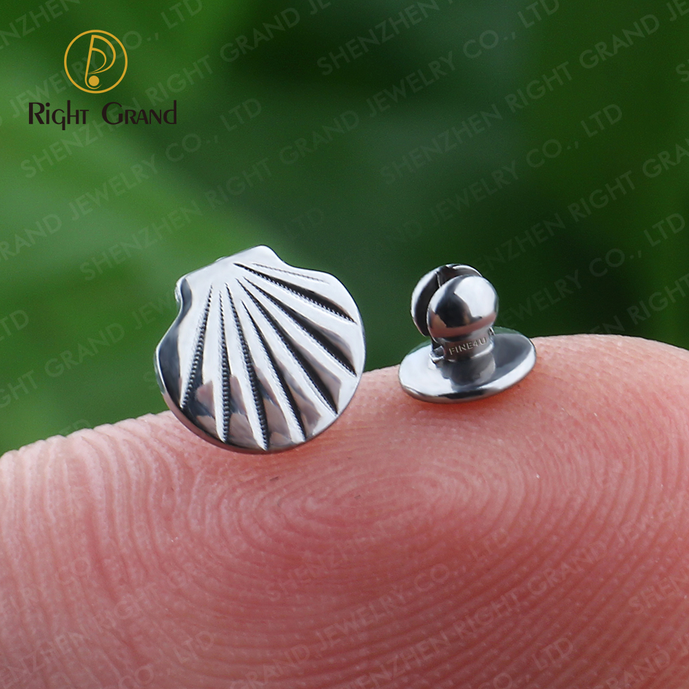Right Grand Implant Grade ASTM F136 Titanium Shell Stud Earrings Cartilage Tragus Helix Studs Hypoallergenic for Sensitive Ears