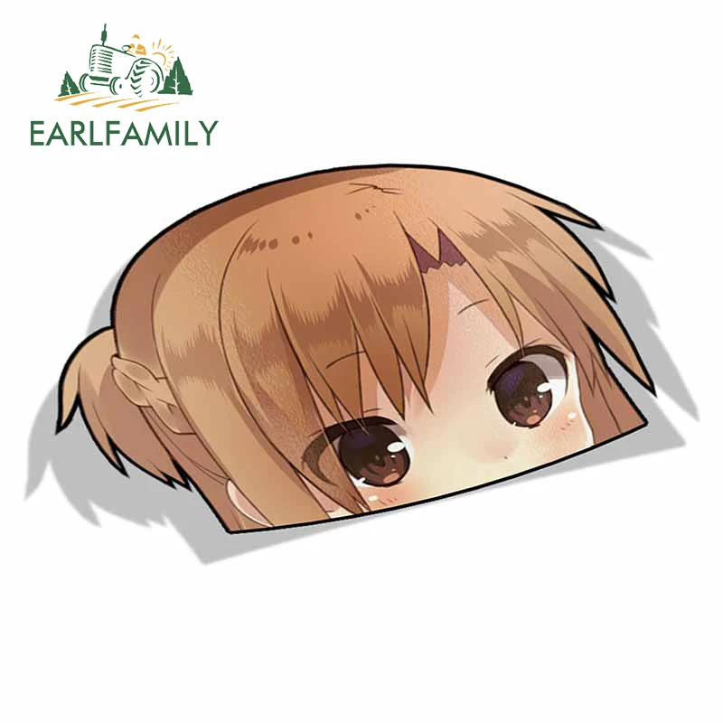 EARLFAMILY 13cm x 7.9cm for Yuuki Asuna Peeker Anime Big Head Vinyl Car Sticker JDM Rear Windshield Trunk Decal