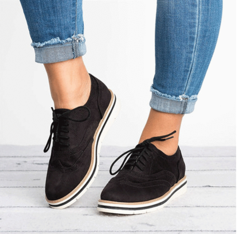 Women Oxfords Cut-Outs Lace Up Brogue Flat Platform England Ladies Non-slip Shoes Breathable Casual Female Low Footwear