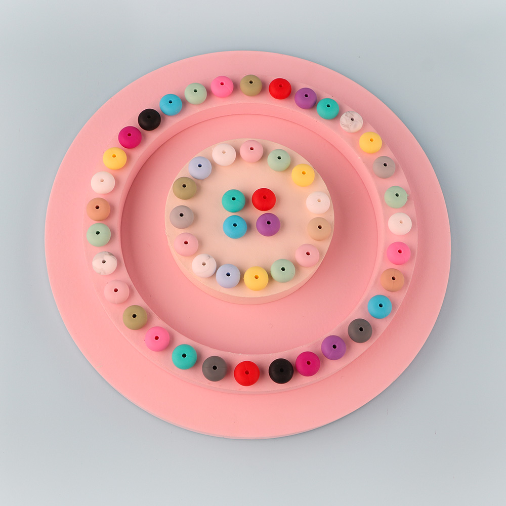 Kovict 14mm 50pc Abacus Silicone Beads Necklace Infant Teethers BPA FREE Saucer Loose Beads For DIY Jewelry Making Pacifier Clip