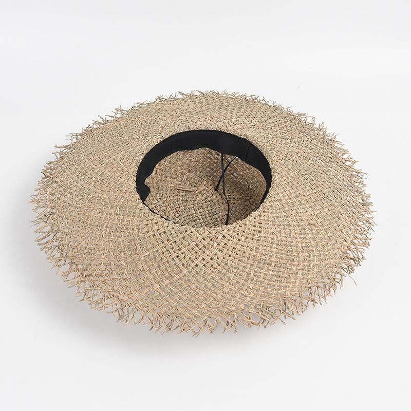 summer Autumn hand made seagrass flat boater straw hats women outdoor beach sunshade ladies nature salt grass flat Top hats RH