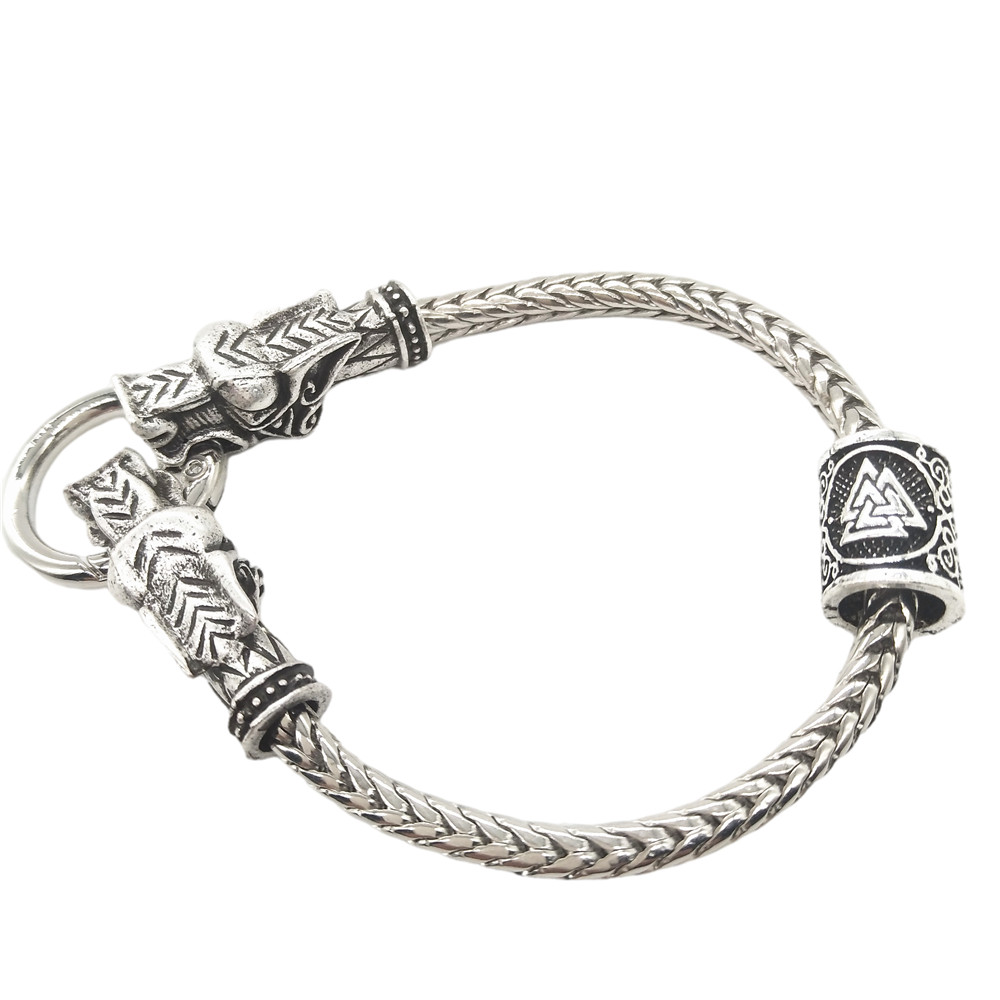 Nostalgia Medieval Norse Wolf Head Viking Jewelry Runes Beads Gothic Accessories Bracelets For Womens Mens Gifts Jewlry