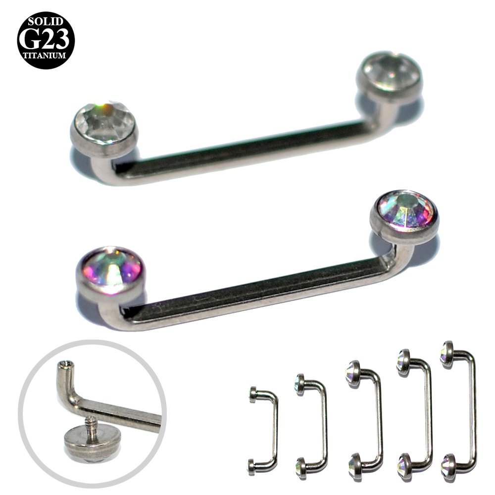 1PC G23 Titanium Piercings 14G Internal Thread Crystal AB Gem Surface Bar Industrial Barbell Micro Dermal Anchors Rings Jewelry