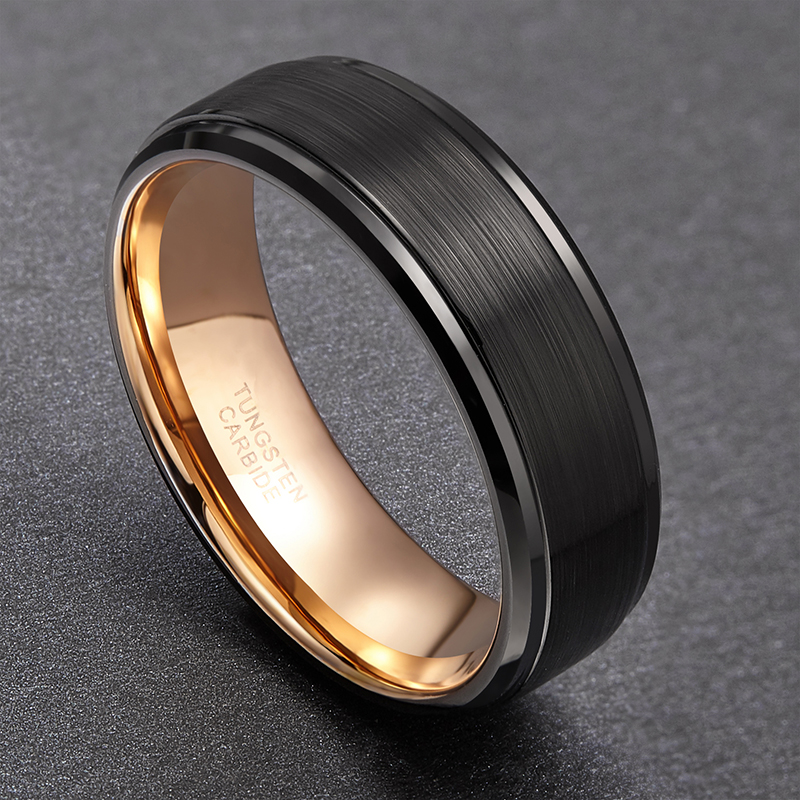 TIGRADE 8mm Men Tungsten Carbide Ring Black & Rose Gold Color Wedding Band Vintage Men Jewelry Anime Masculino Aneis Alliance