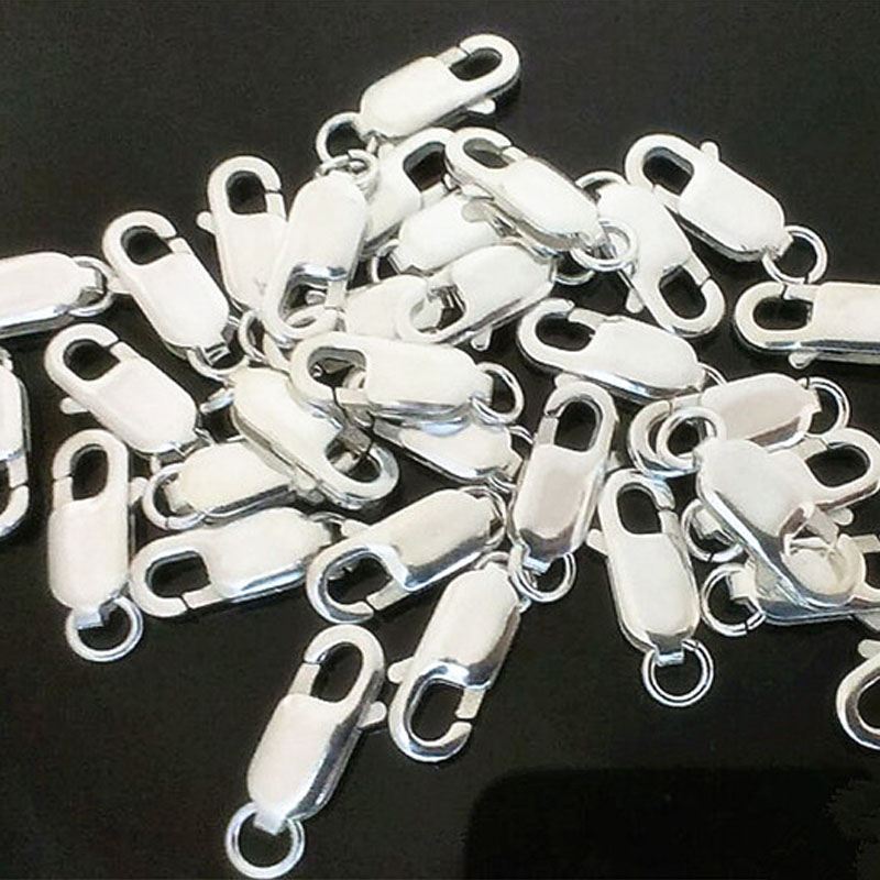 2pcs Real Pure Solid 925 Sterling Silver Lobster Clasp Hook Claw Buckle With Close Sealed Ring Connector Jewelry Findings