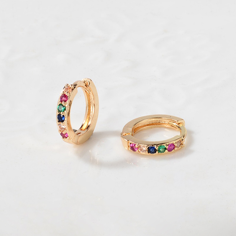 Lovely Girls' Multicolor Zirconia Small Hoop Earrings Minimal Simple Huggies Thin Hoops Tiny Piercing Rainbow Earring Jewelry