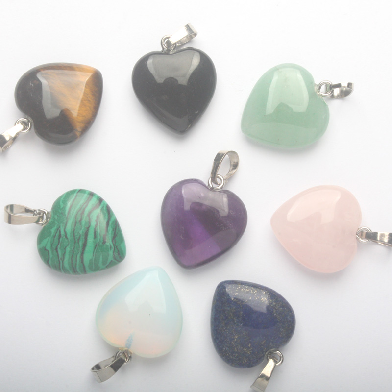 20MMx20MM Small Obsidian Amethysts Tiger Eye Clear Crystal Aventurine Quartz Lapis Lazuli Opalite Turquoises Heart Pendant 1 PCS