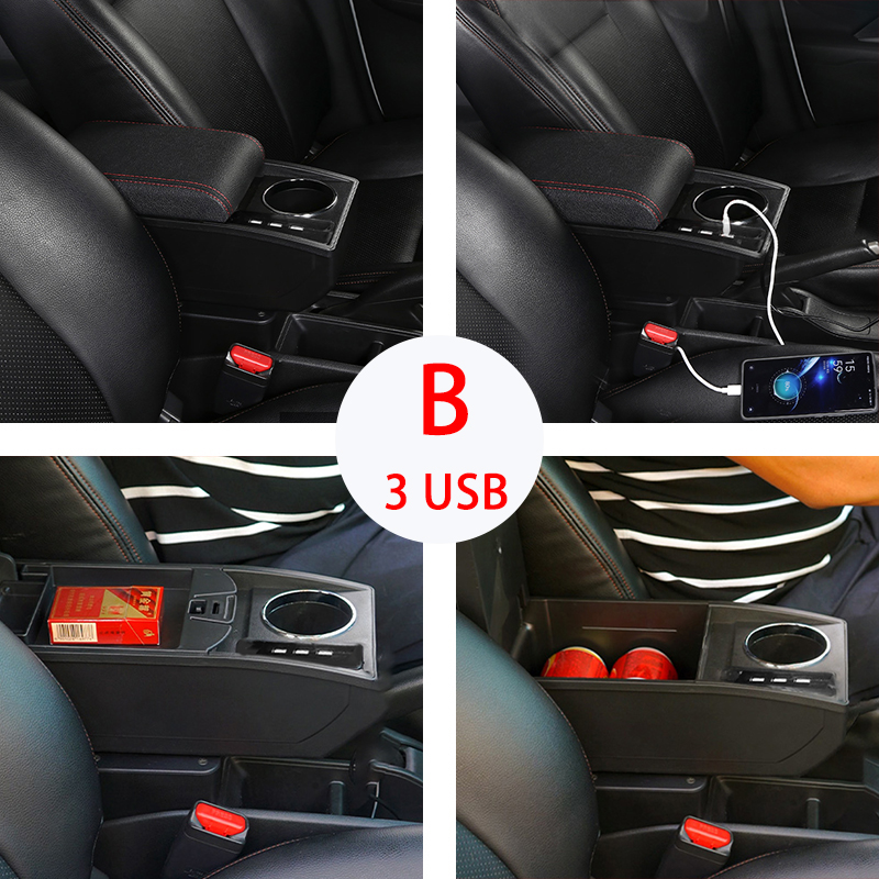 For Peugeot 208 Armrest Box Storage box Car accessories Retrofit parts Interior details Cup holder 2012-2018
