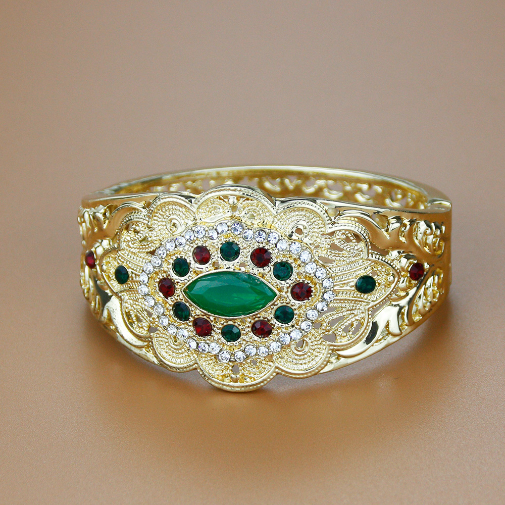 Gold Color Algeria Women Bracelet Morocco Bride Cuff Bracelet Indian Flower Bangle Arabic Wedding Banquet Jewelry Sunspciems