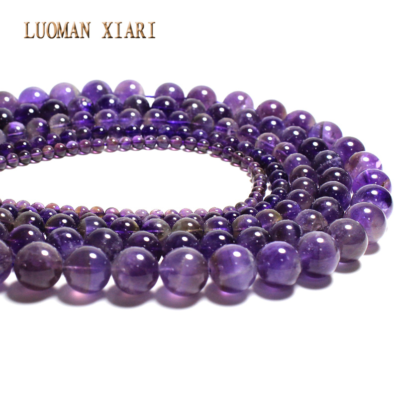 LUOMAN XIARI AAA+Round Natural Amethyst Stone Beads For Jewelry Making DIY Bracelet Necklace Anklet 4/6/8/10/12 mm Strand 15''
