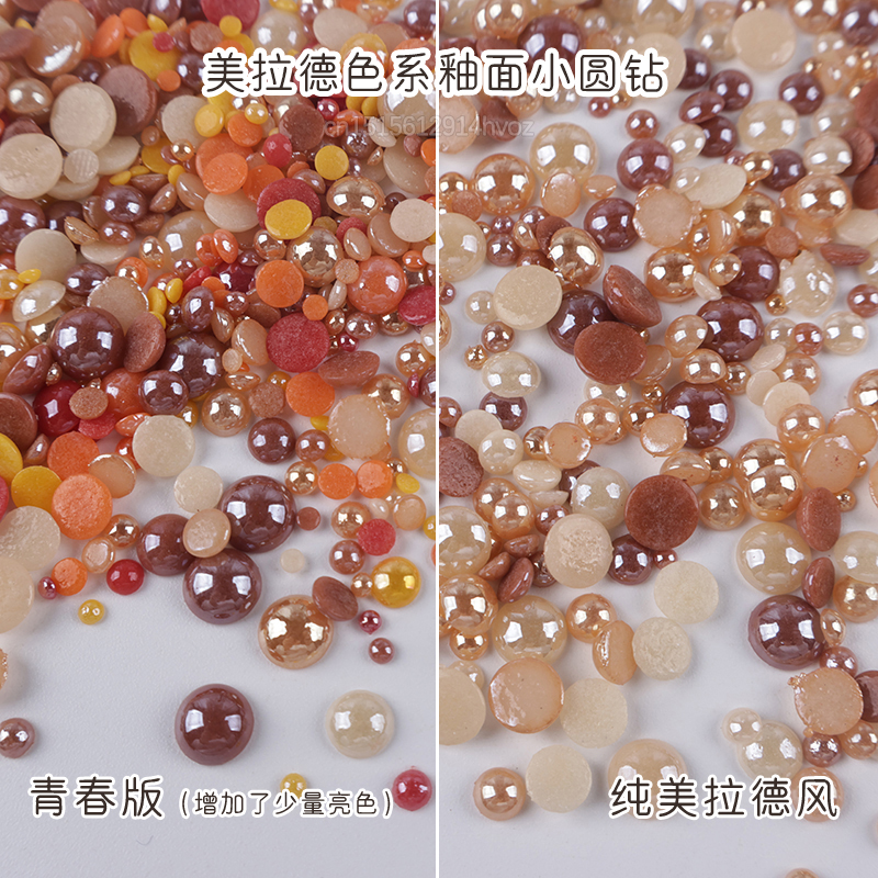 Maillard Color Style Half Round Pearls 2-6MM Mix Size Ceramic Rhinestones 1000pcs/lot for DIY Nails Art Garment