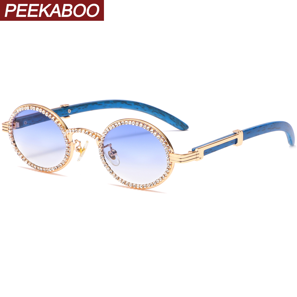 Peekaboo rhinestone ladies sunglasses round vintage uv400 small frame oval glasses female summer blue yellow brown