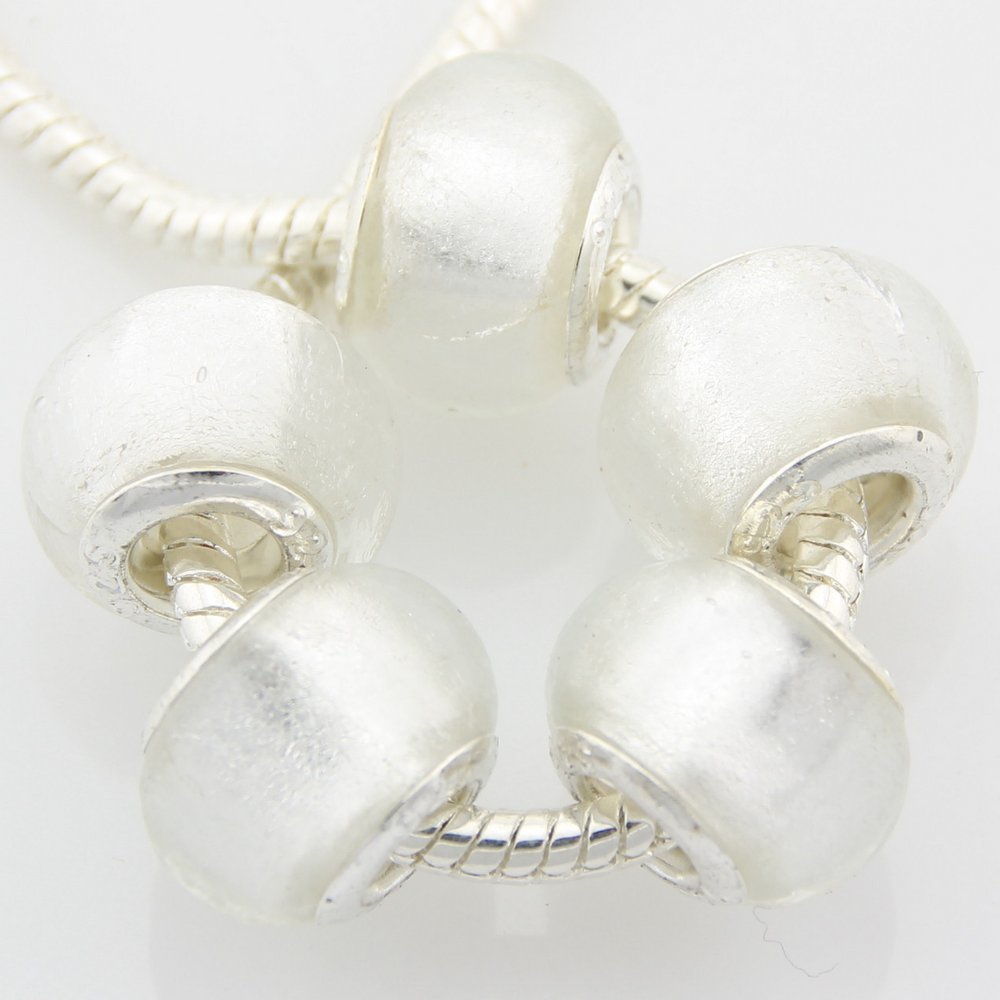 5Pcs /Lot Glass Murano Lampwork Beads 5mm Hole Silver Color Core Fit European Charm Snake Chain Bracelet Necklace Jewelry DIY G3