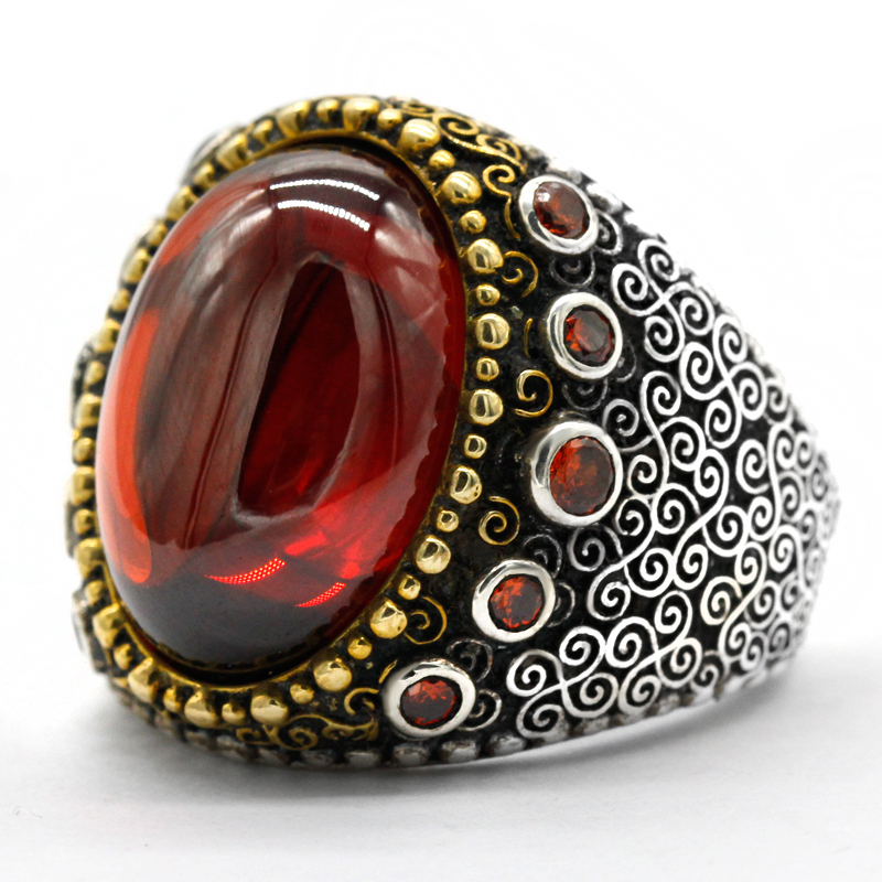 Natural Stone Ring for Men 925 Sterling Silver Big Agate/Chalcedony/Garnet/Lapis Gemstone Male Rings Vintage Turkish Jewelry