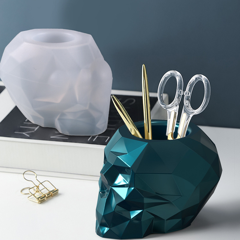 Faceted Skull Pen Holder Succulent Flower Pot Silicone Mold DIY Crystal Epoxy Resin Mold