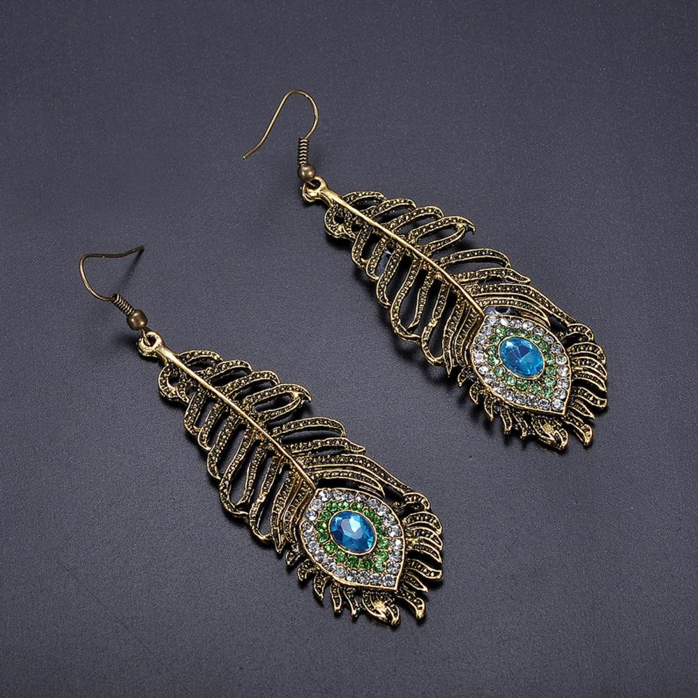 Earrings Peacock Feather Rhinestone Vintage Ethnic Style Dangle Earrings for Gift Tassel Earrings Wedding Drop Earring Gifts