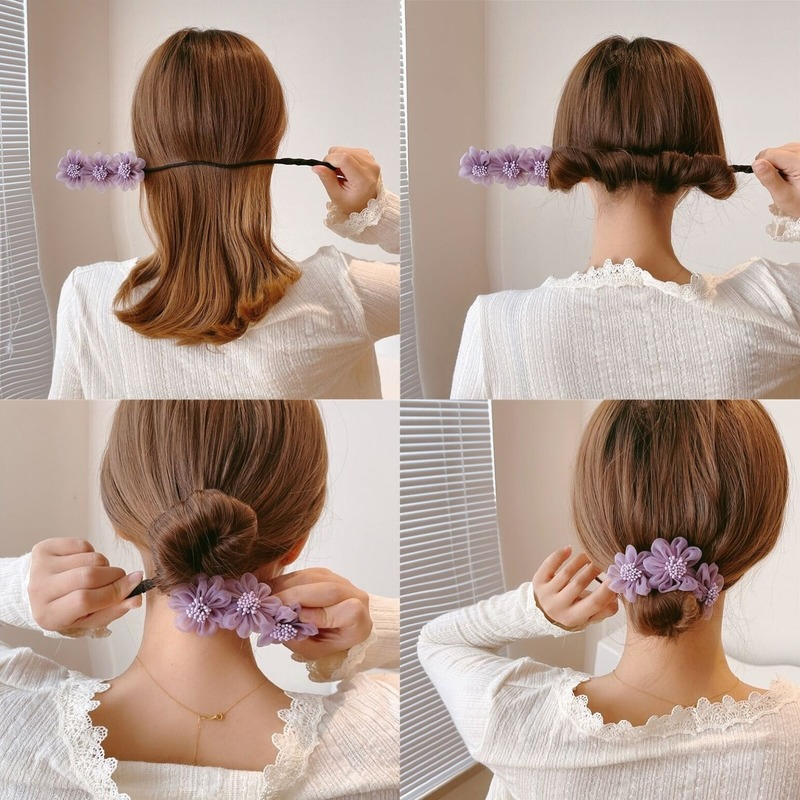 Designer Headbands For Women Korean Organza Floral Hair Bun Maker Bandana accesorios cabello Braiders Hair Accessories For Women