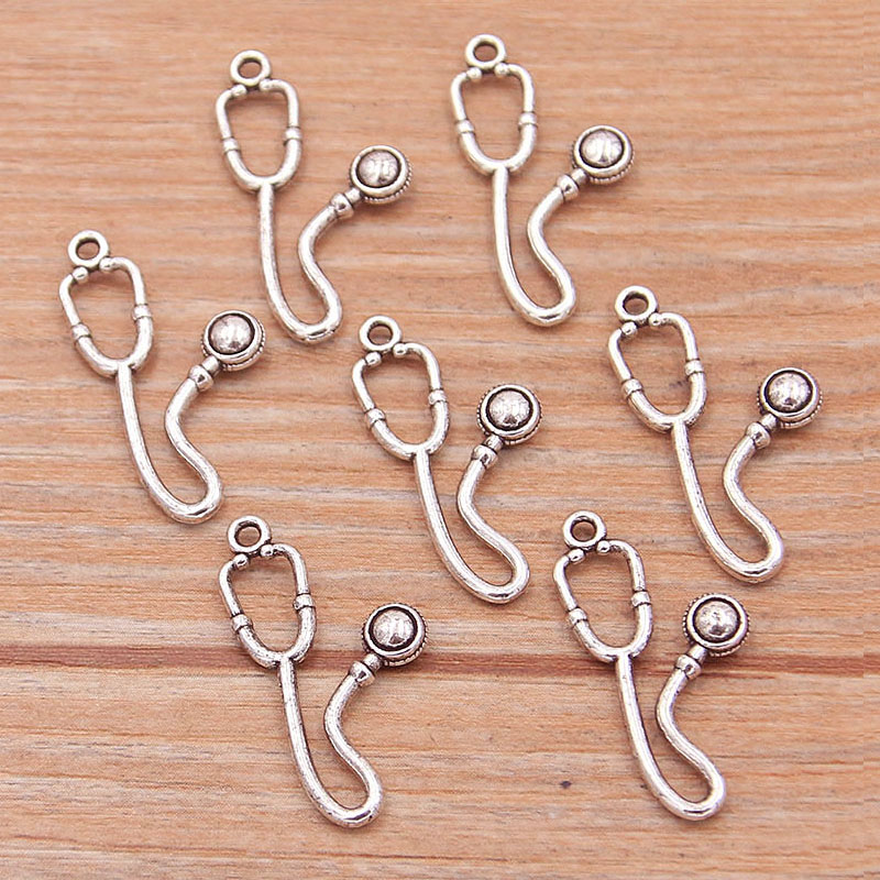 20PCS 2 Styles Mix Size Heart Stethoscope Charms Medical Supplies Pendant Metal Alloy DIY Necklace Bracelet Handwork Marking