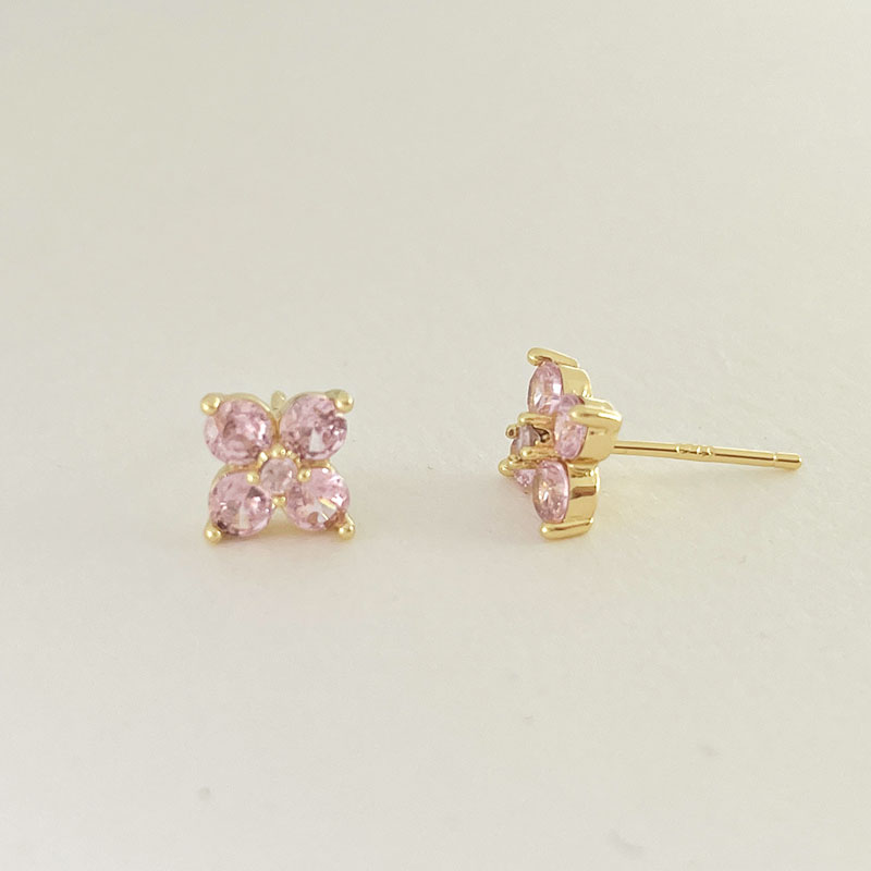 4Colors Cute Four Petal Piercing Gold Color Small Clover Flower CZ Stud Earrings for Women Children Girls Baby Kids Jewelry Aros