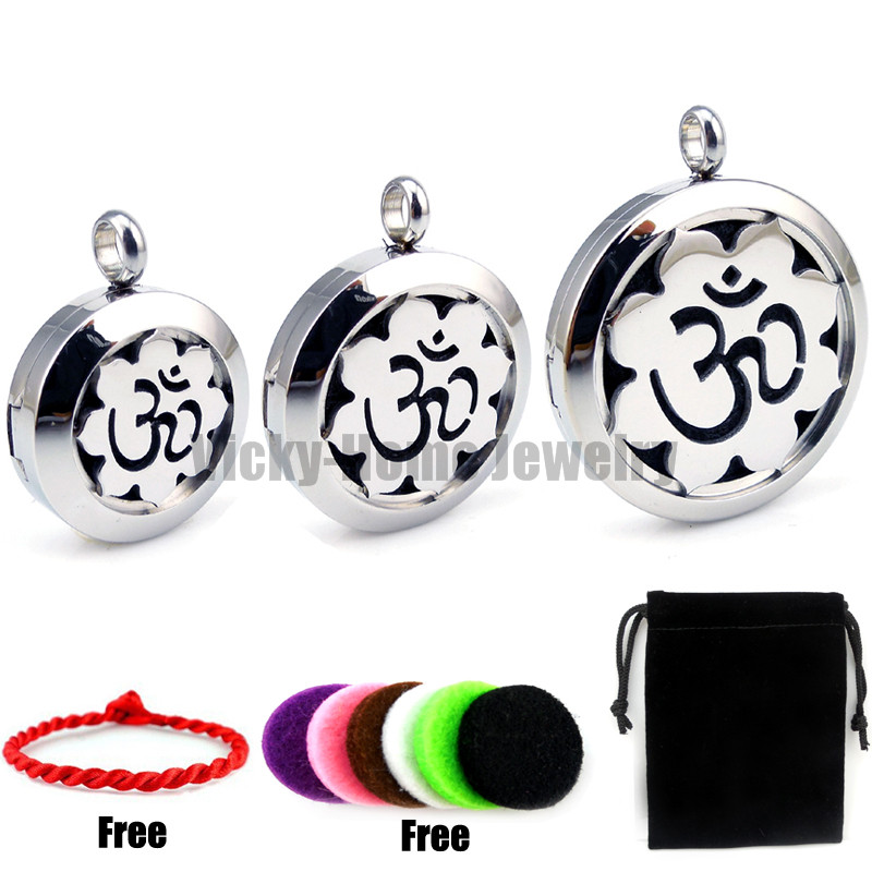 Lotus with OM Essential Oils Diffuser Locket Aromatherapy Locket Necklace Free Pads