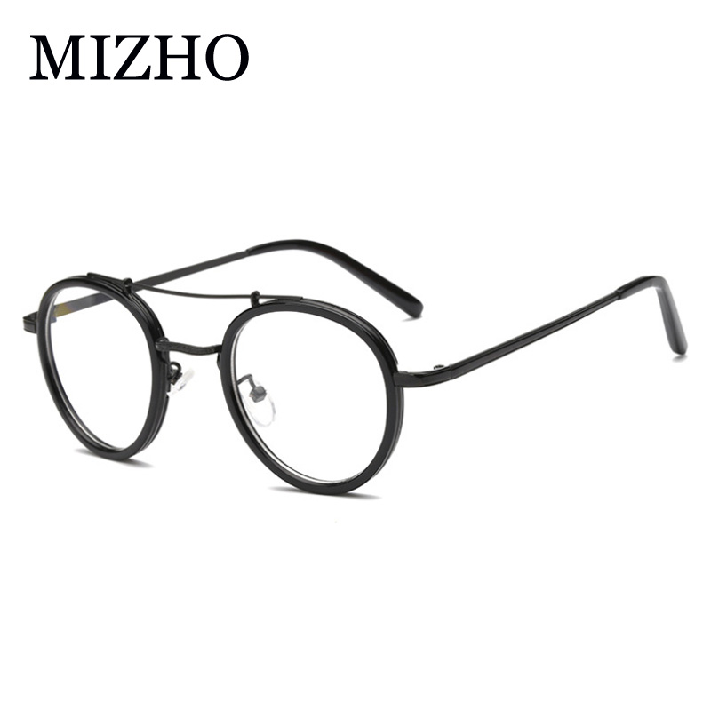 MIZHO New Designer Woman Glasses Optical Frames Vintage Metal Oval Korea Glasses Frame Men Clear lens Eyewear Black Eye Glasses