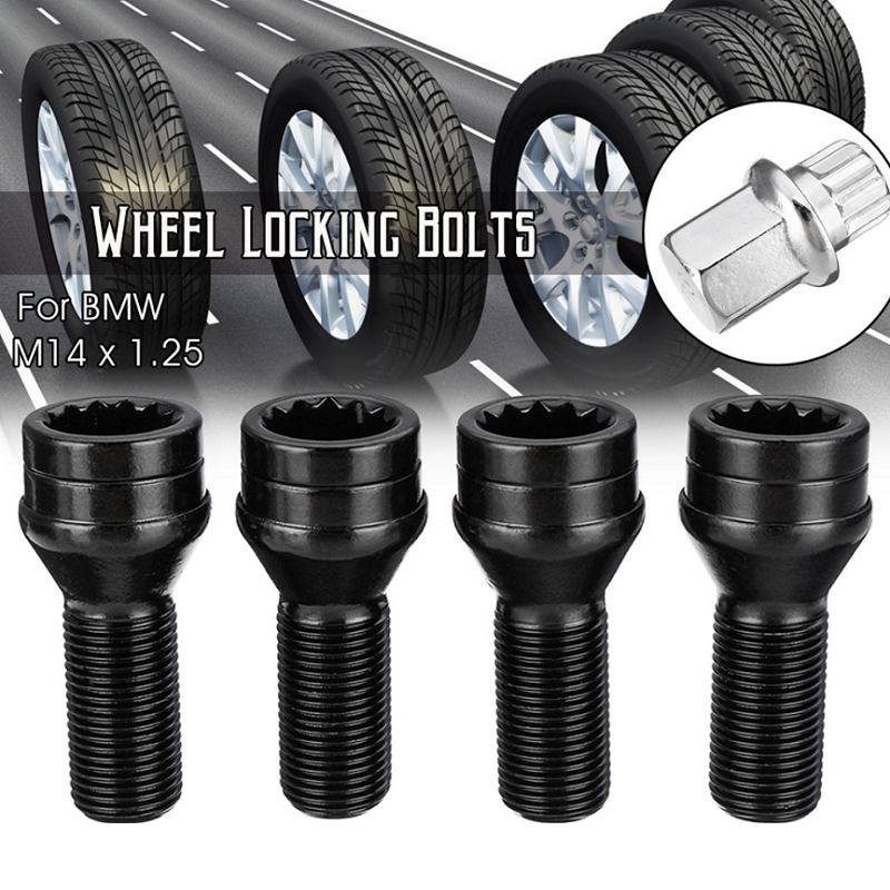 4pcs M14 x 1.25 Wheel Locking Bolts Lug Nut Black + Key For Mini R50 R52 R53