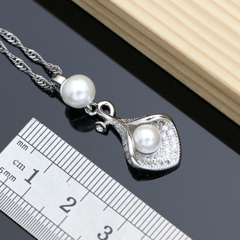 bride Silver 925 Jewelry Set Freshwater Pearls Bracelet Earring Ring Necklace Best Gift for Women/Mom/Wife/Sister/Best Friend