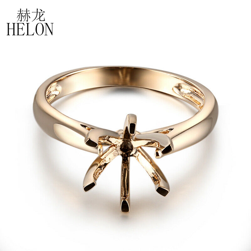 Solid 14K 10K Yellow Gold Solitaire Women Trendy Fine Jewelry Engagement Wedding Semi Mount Ring Setting Round Cut 7.75mm to 9mm